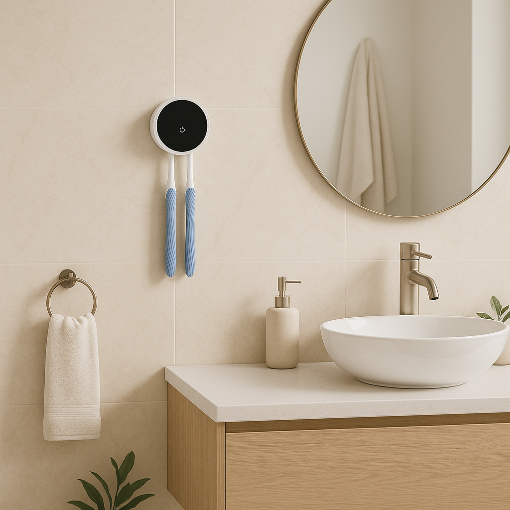 Tandborsthållare med UV-sterilisering